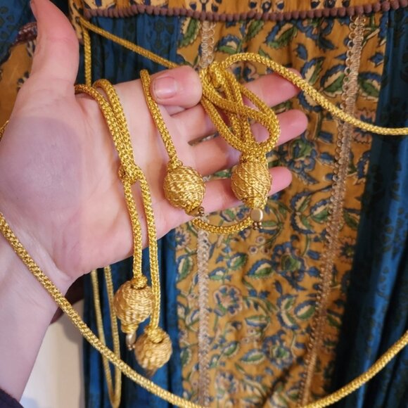 Vintage J Peterman Co. Long Sleeve Maxi Dress Embroidered Blue Gold 12 - Picture 14 of 15